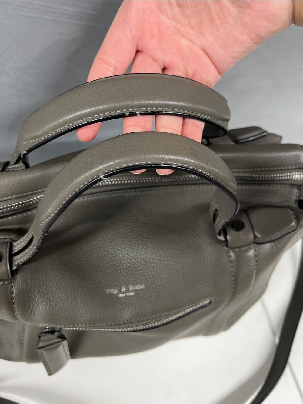 Rag & Bone Leather Crossbody Satchel in Olive Gray - Picture 3 of 16
